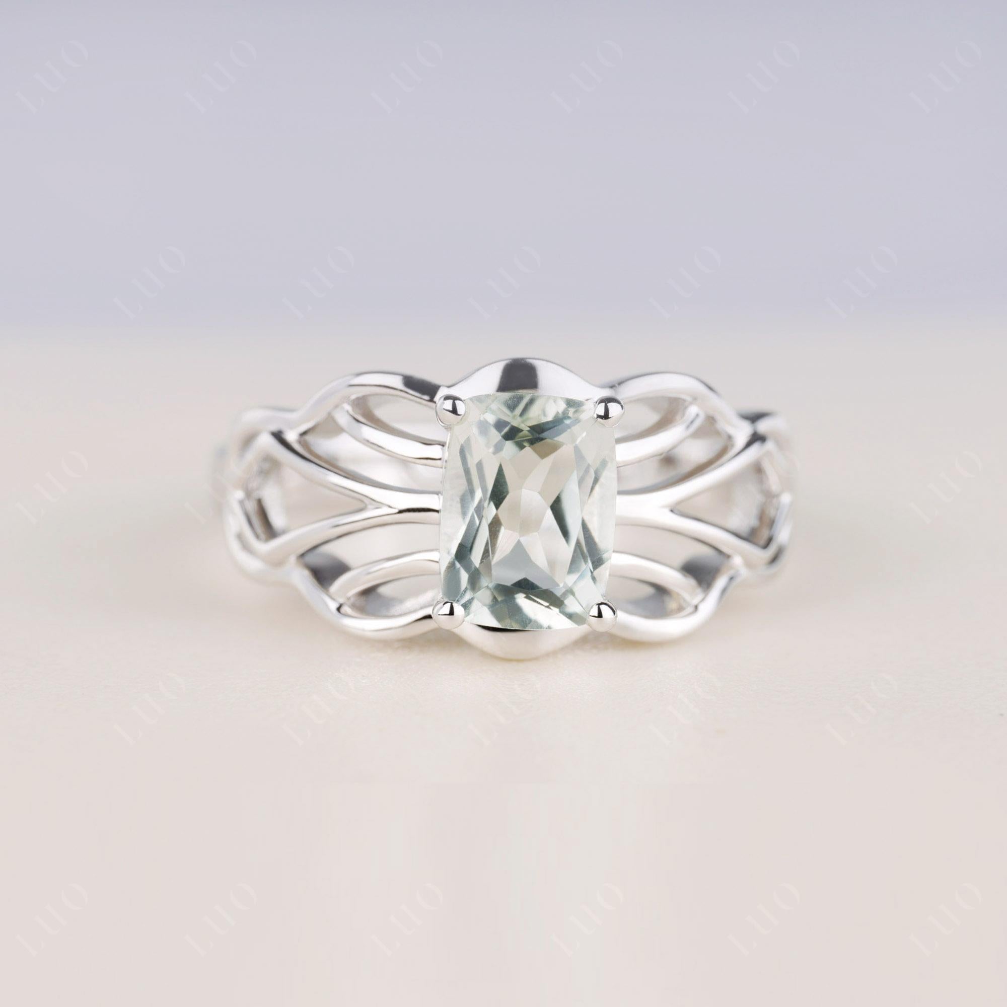 Green Amethyst Ring Vintage Solitaire Ring - LUO Jewelry 