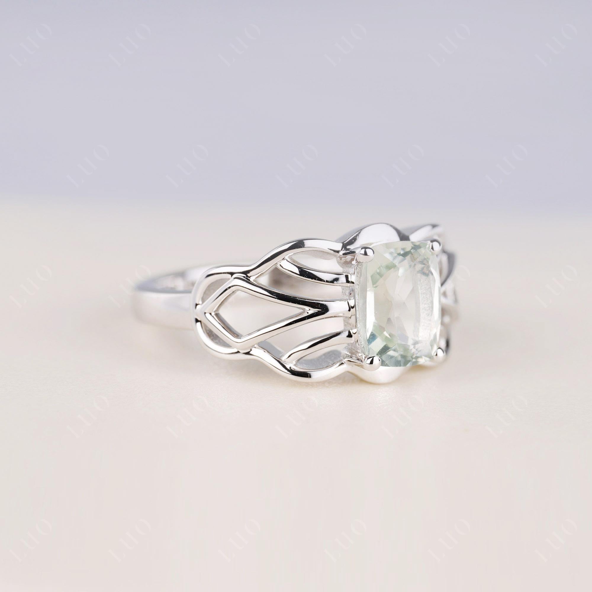 Green Amethyst Ring Vintage Solitaire Ring - LUO Jewelry 