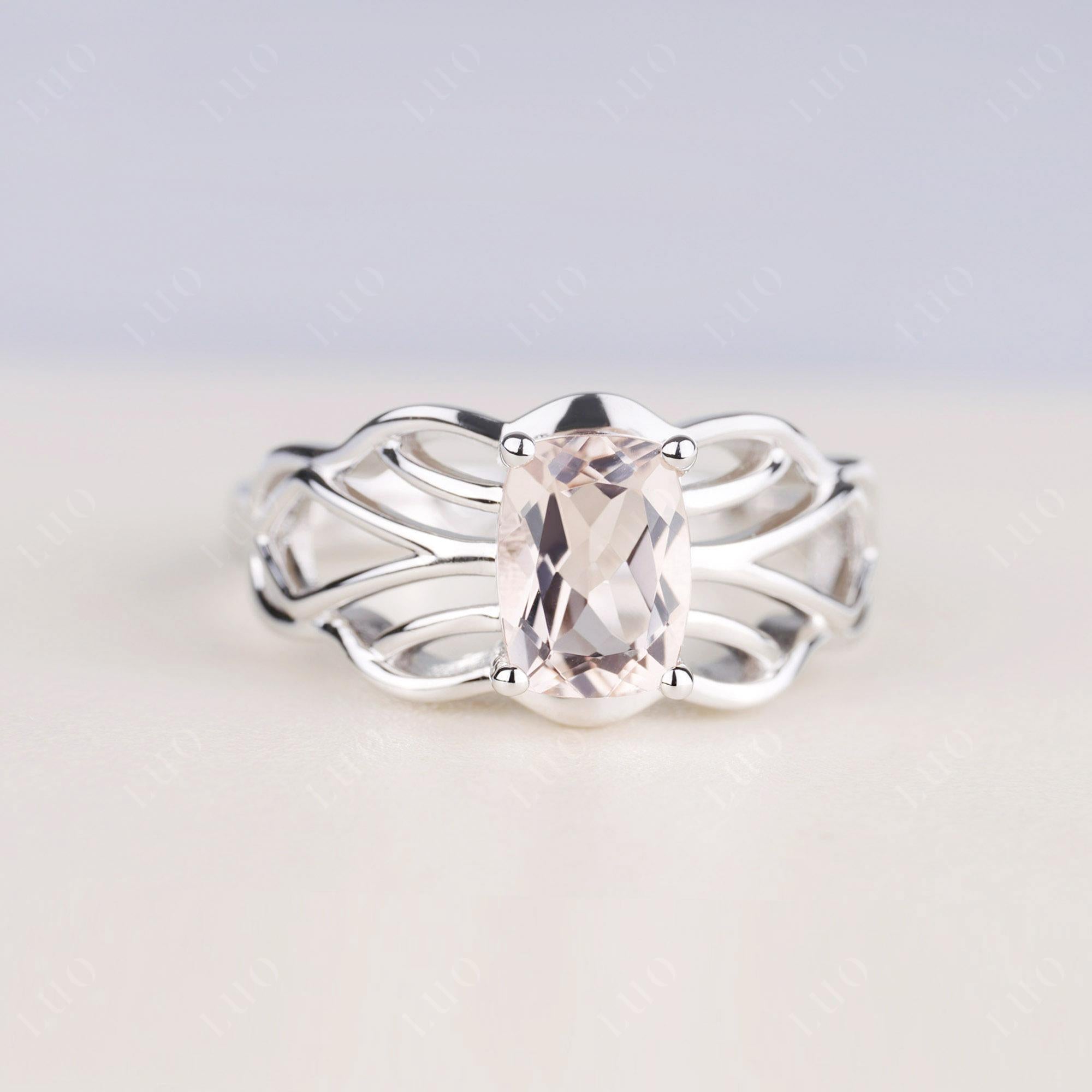 Morganite Ring Vintage Solitaire Ring - LUO Jewelry 