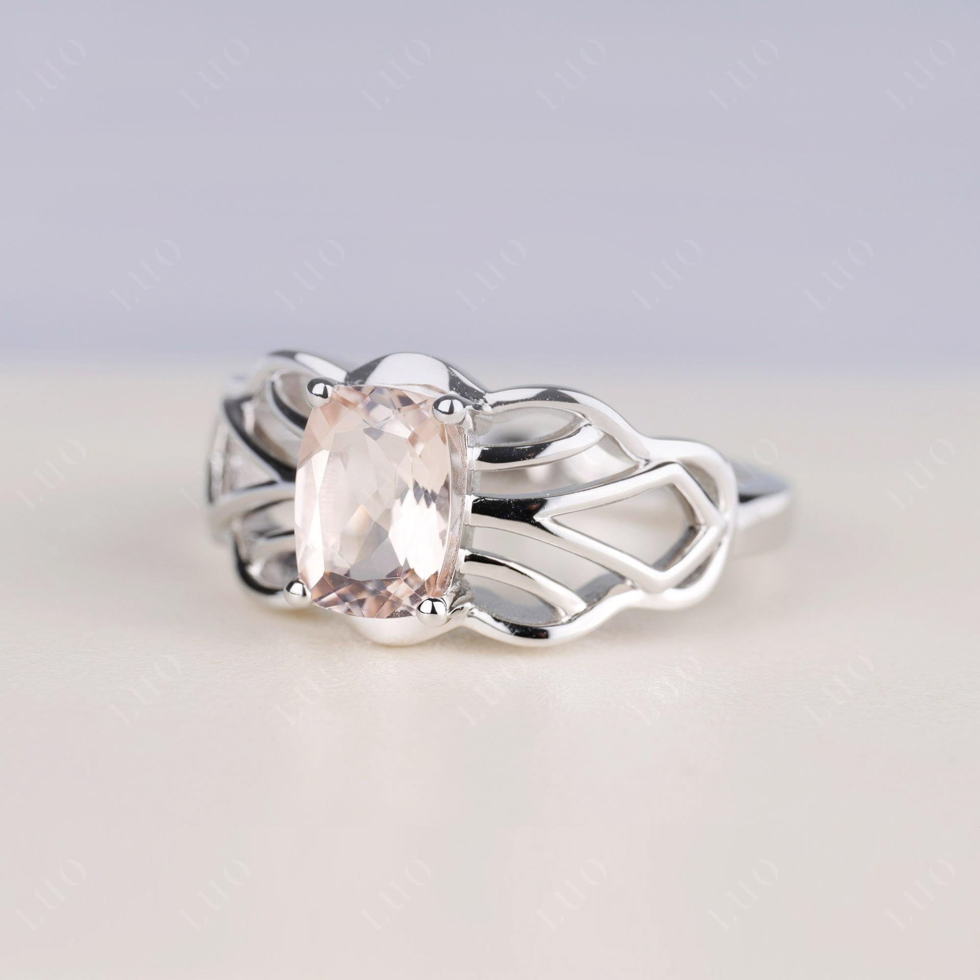 Morganite Ring Vintage Solitaire Ring - LUO Jewelry 