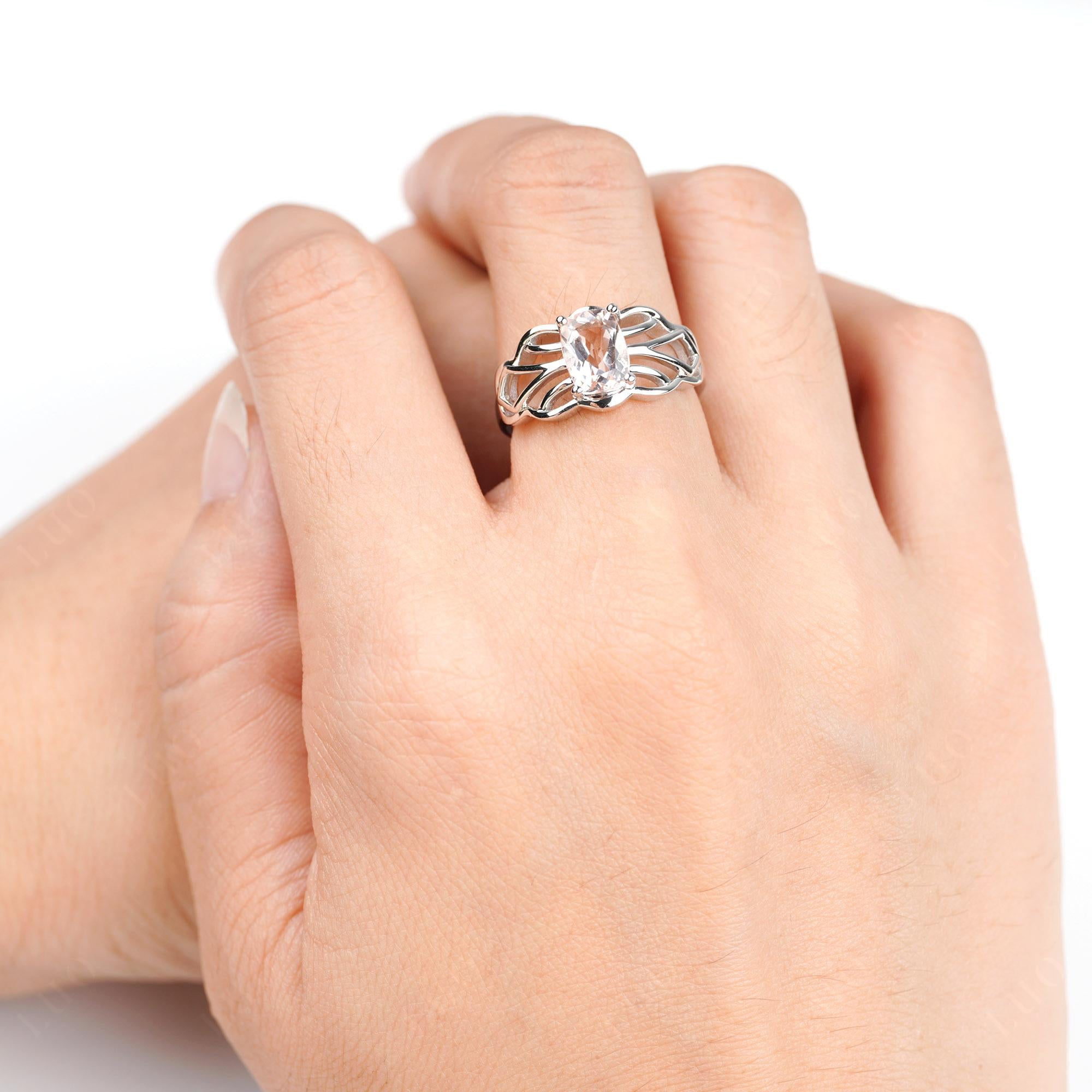 Morganite Ring Vintage Solitaire Ring - LUO Jewelry 