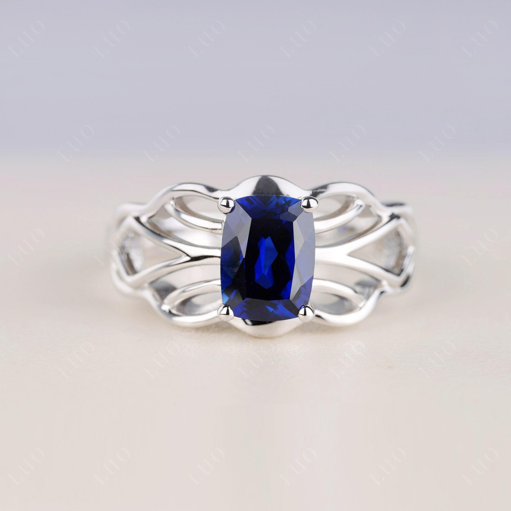 Sapphire Ring Vintage Solitaire Ring - LUO Jewelry 