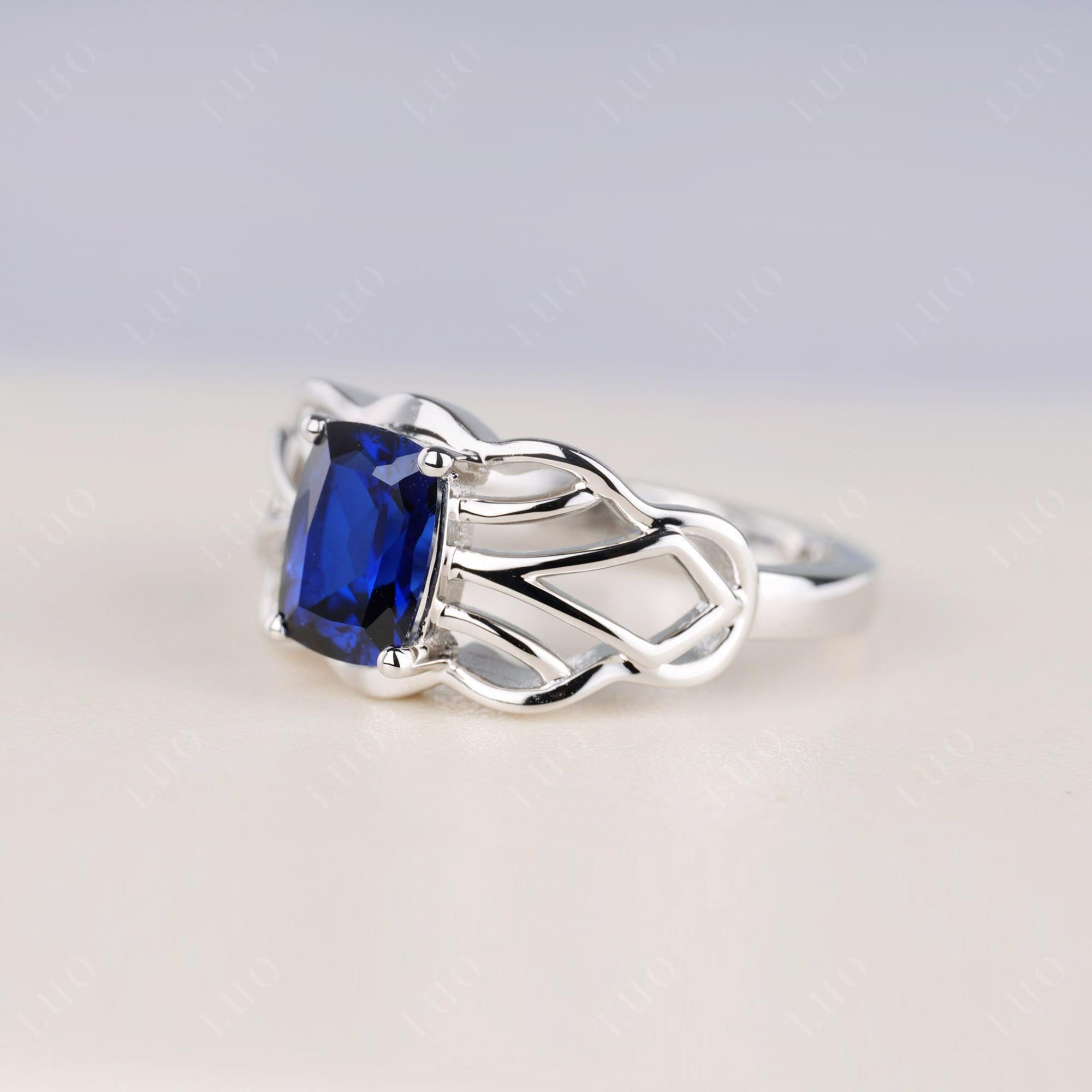 Sapphire Ring Vintage Solitaire Ring - LUO Jewelry 