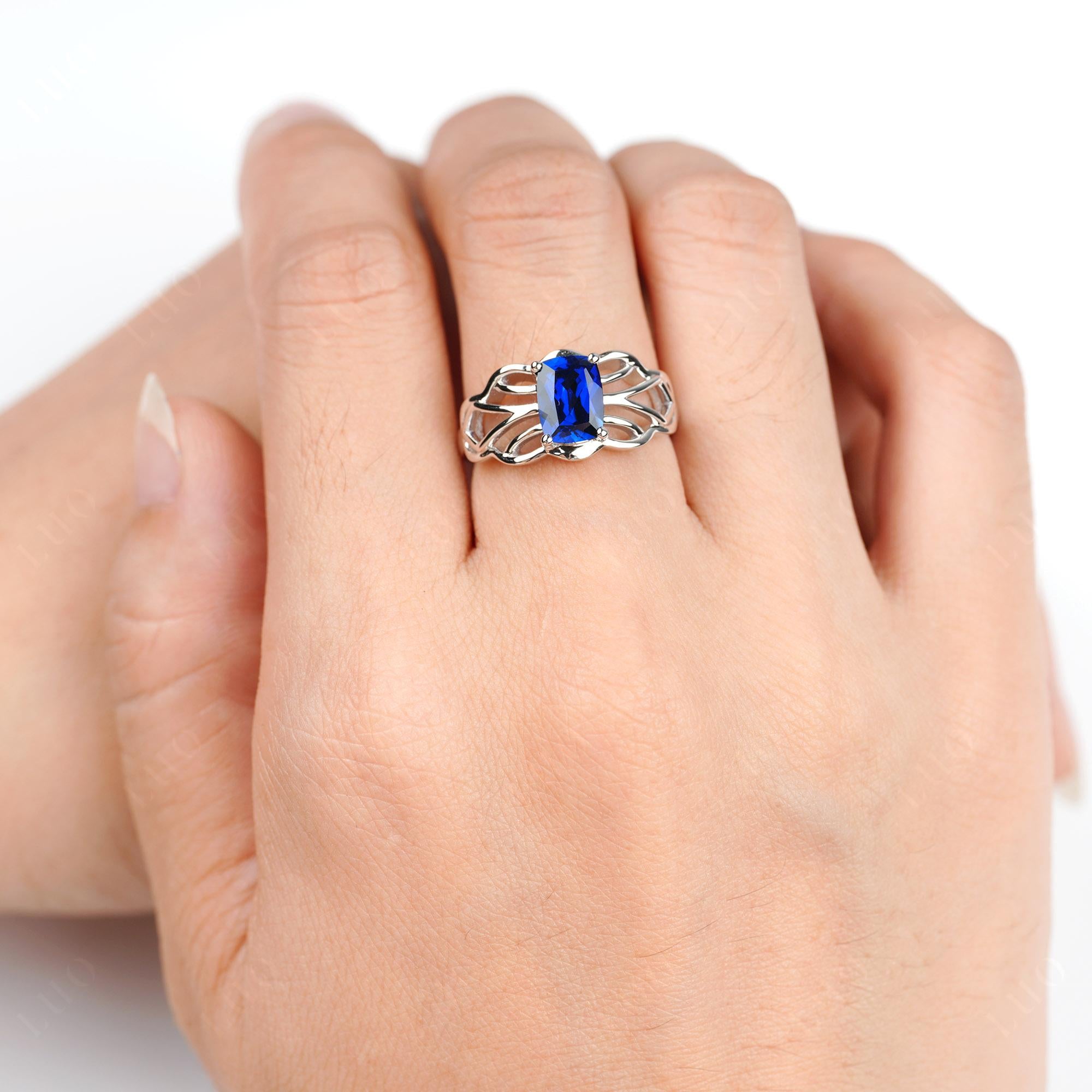 Sapphire Ring Vintage Solitaire Ring - LUO Jewelry 