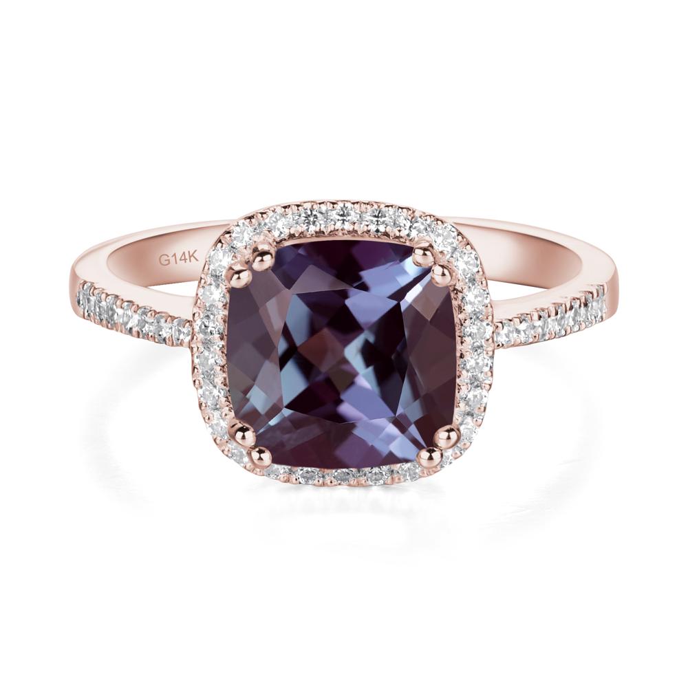 Cushion Cut Alexandrite Halo Ring - LUO Jewelry #metal_14k rose gold