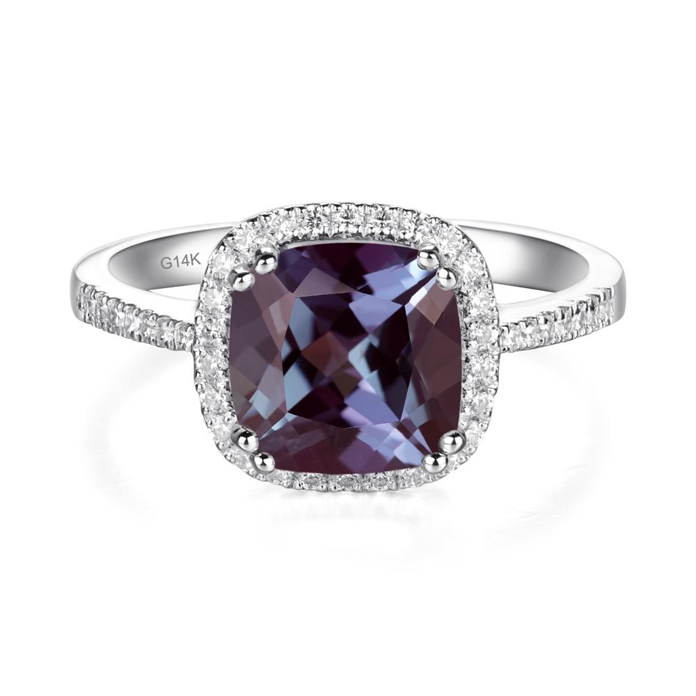 Cushion Cut Alexandrite Halo Ring - LUO Jewelry #metal_14k white gold