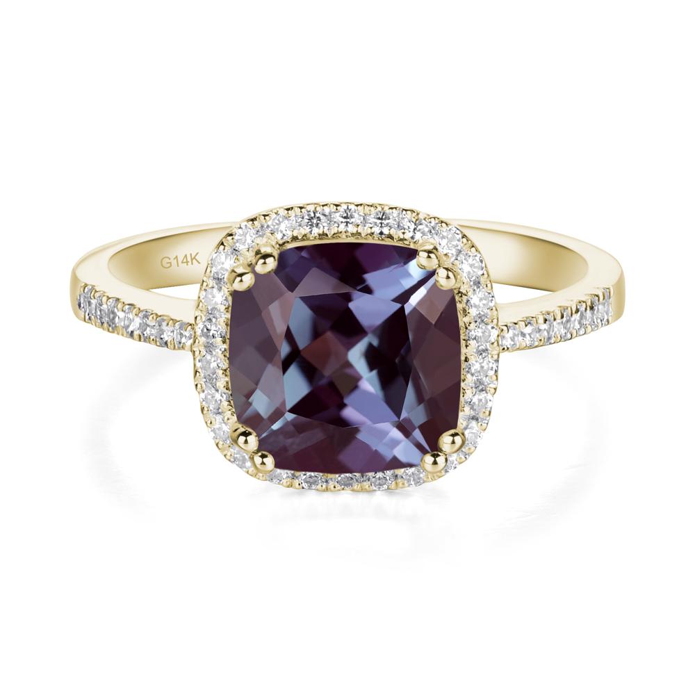 Cushion Cut Alexandrite Halo Ring - LUO Jewelry #metal_14k yellow gold