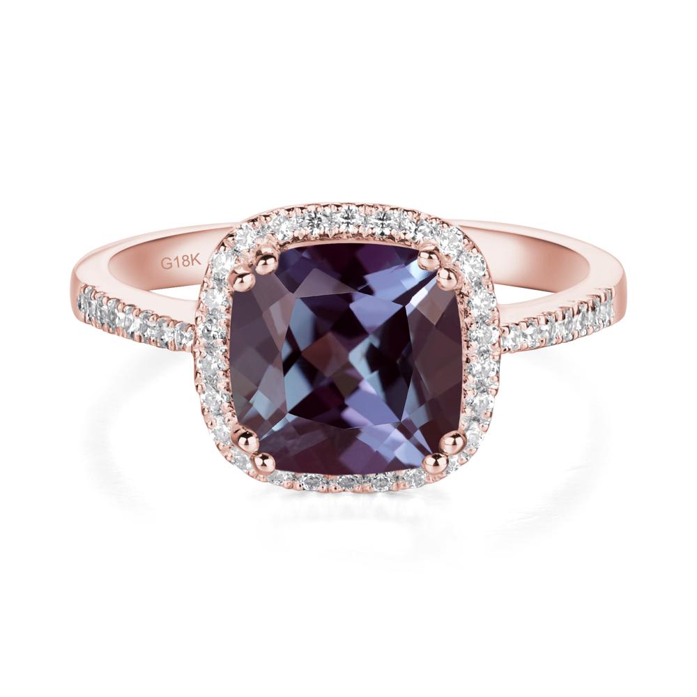 Cushion Cut Alexandrite Halo Ring - LUO Jewelry #metal_18k rose gold