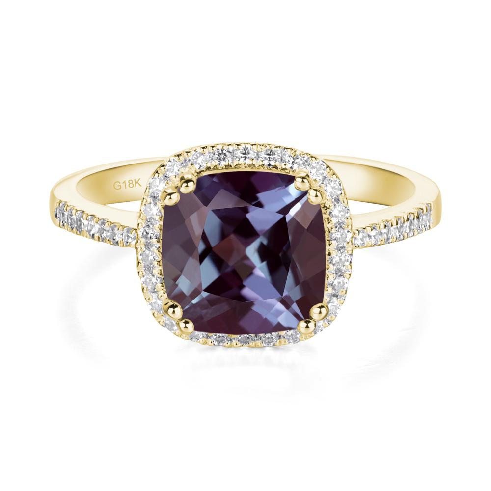 Cushion Cut Alexandrite Halo Ring - LUO Jewelry #metal_18k yellow gold