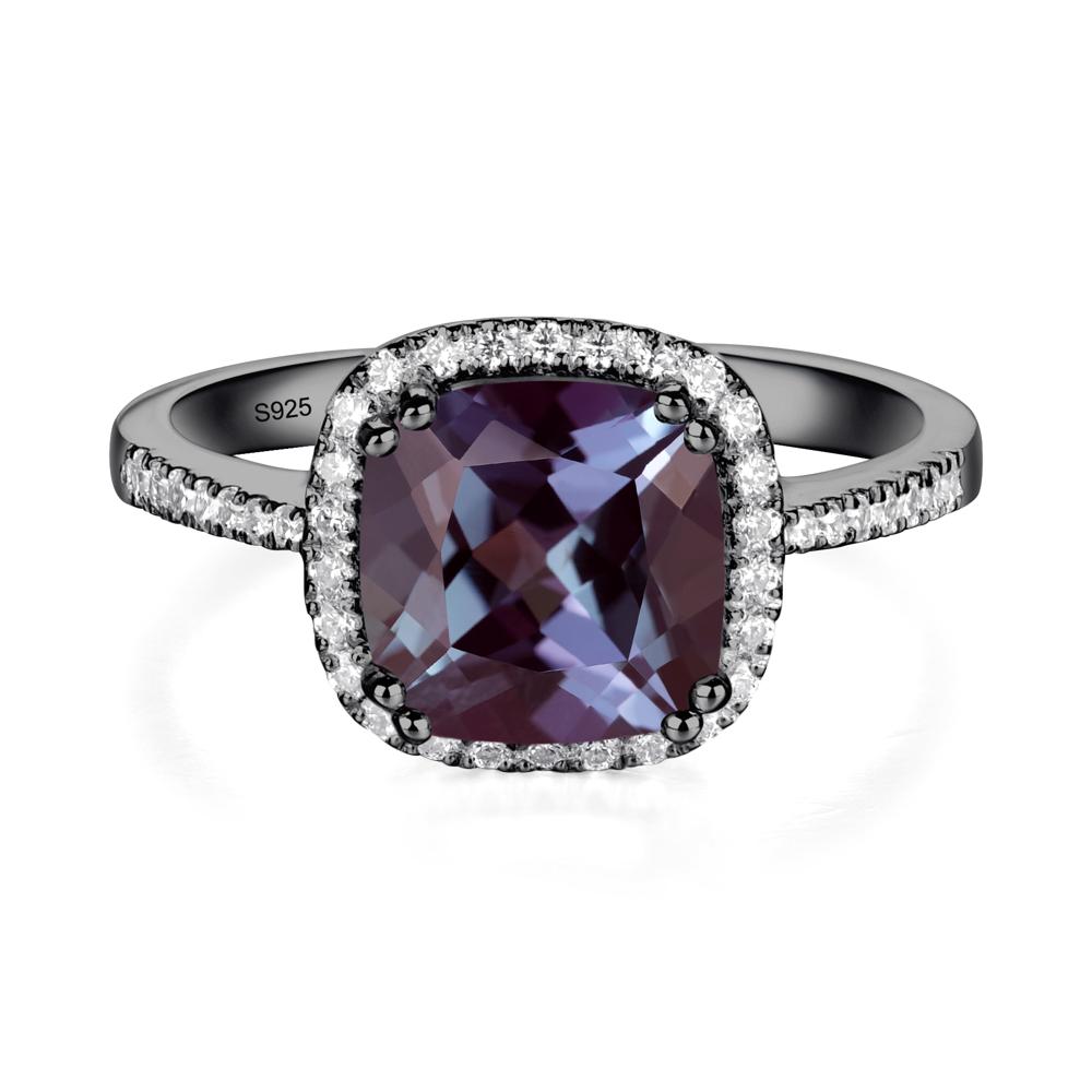 Cushion Cut Alexandrite Halo Ring - LUO Jewelry #metal_black finish sterling silver