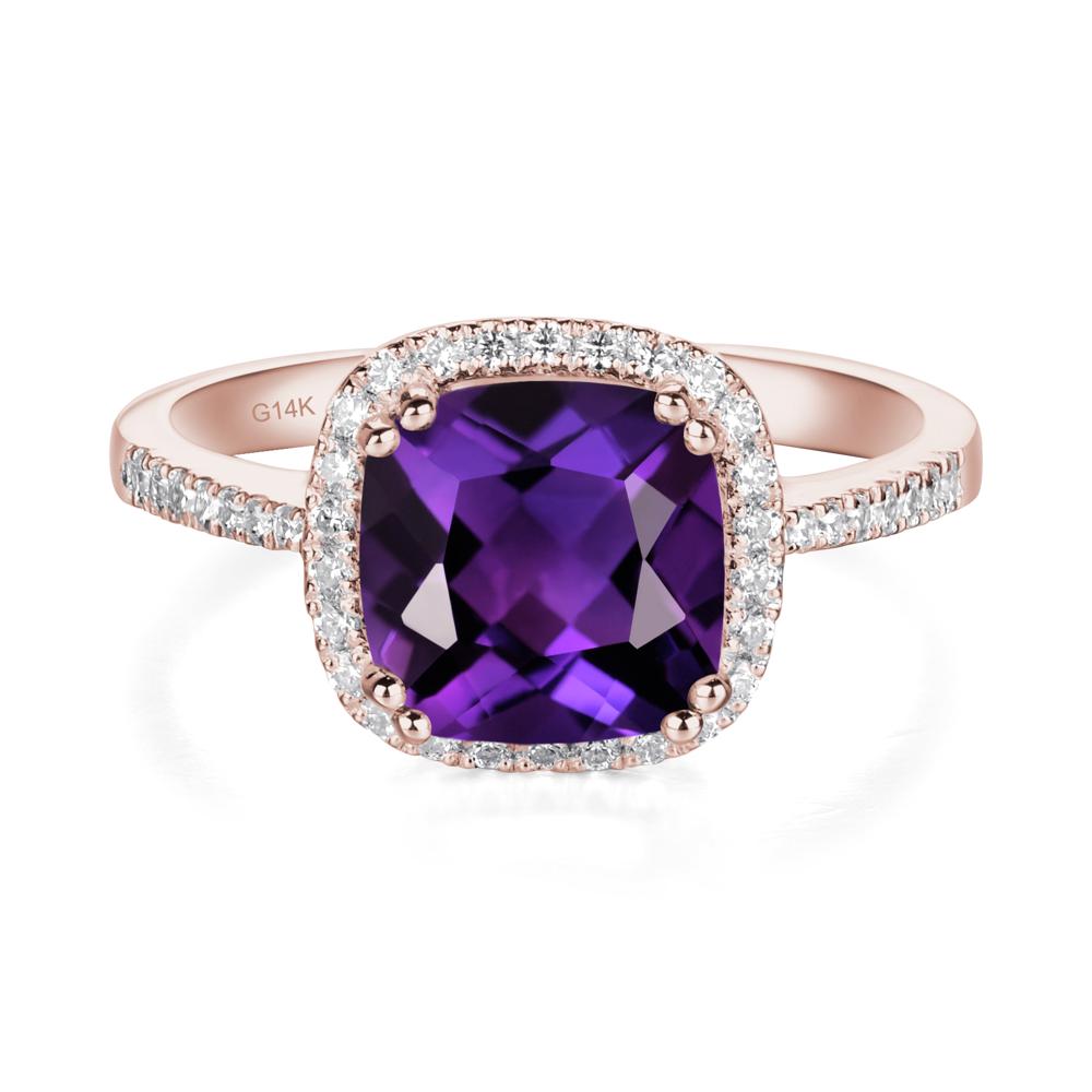 Cushion Cut Amethyst Halo Ring - LUO Jewelry #metal_14k rose gold