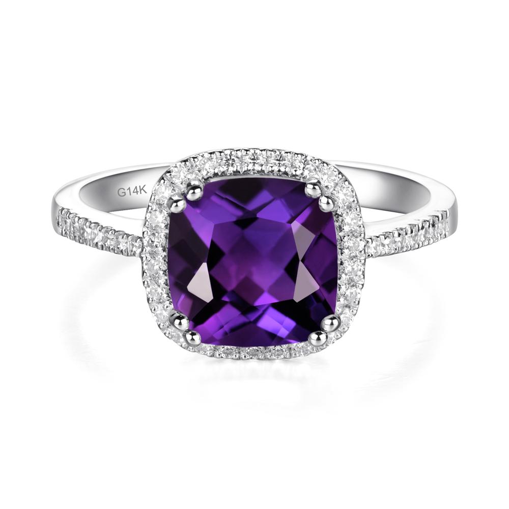 Cushion Cut Amethyst Halo Ring - LUO Jewelry #metal_14k white gold