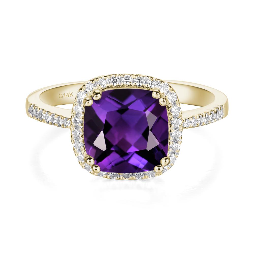 Cushion Cut Amethyst Halo Ring - LUO Jewelry #metal_14k yellow gold