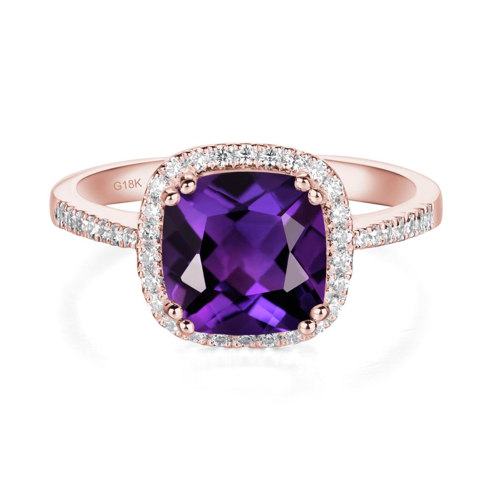 Cushion Cut Amethyst Halo Ring - LUO Jewelry #metal_18k rose gold