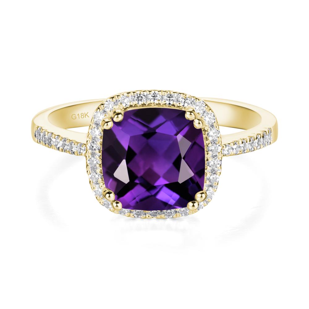 Cushion Cut Amethyst Halo Ring - LUO Jewelry #metal_18k yellow gold