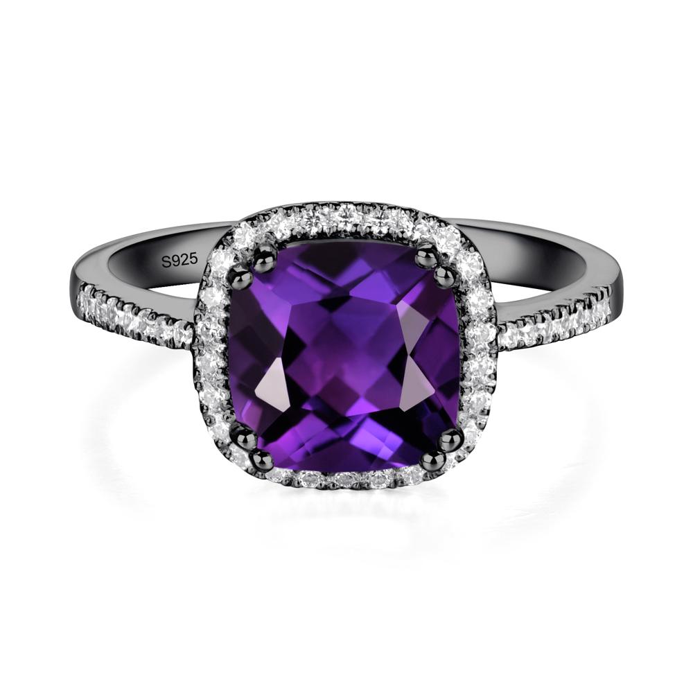 Cushion Cut Amethyst Halo Ring - LUO Jewelry #metal_black finish sterling silver