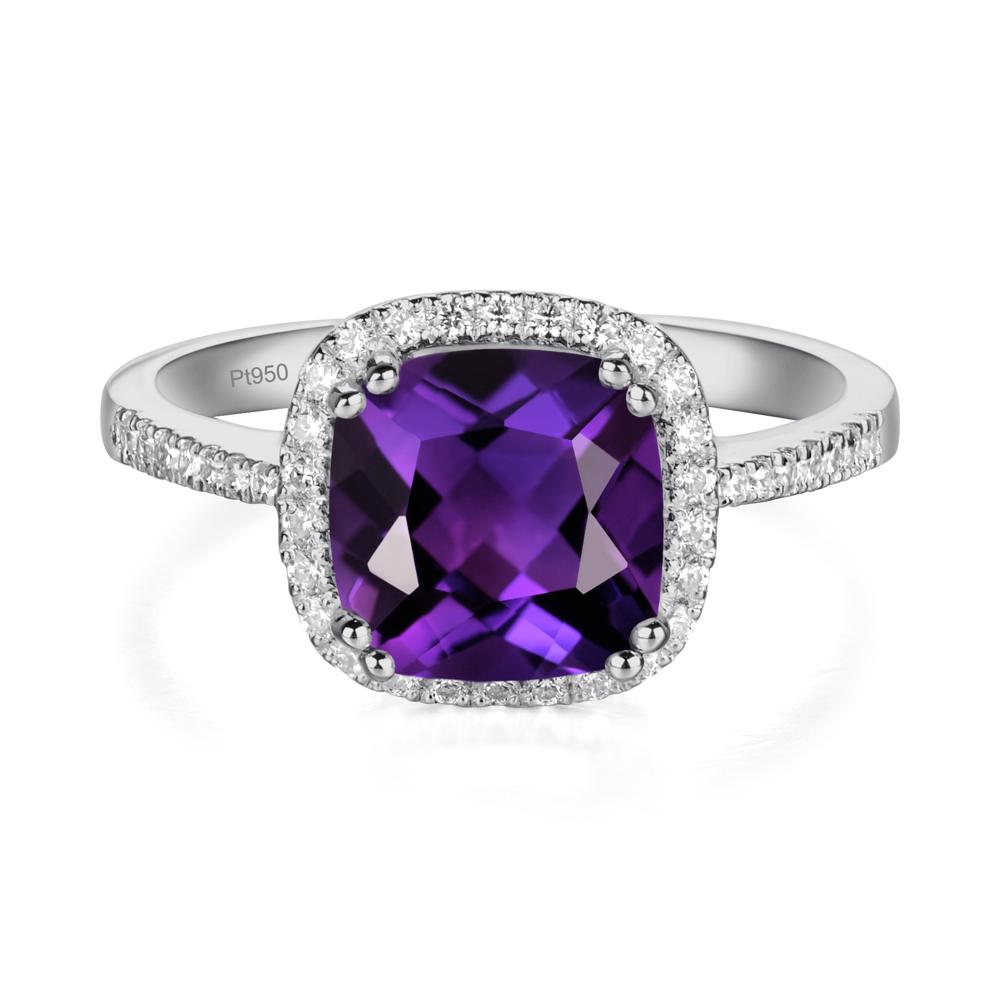 Cushion Cut Amethyst Halo Ring - LUO Jewelry #metal_platinum