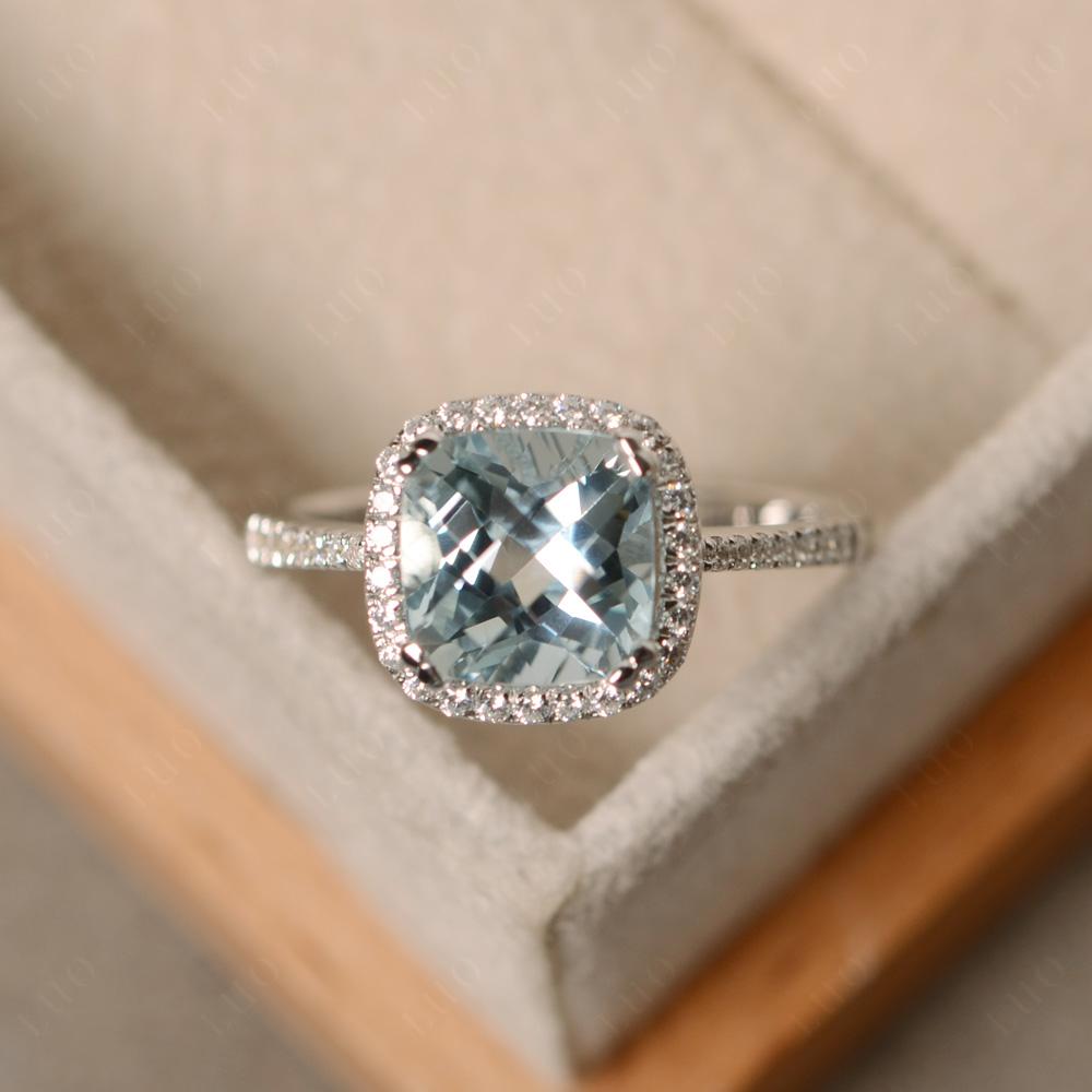 Cushion Cut Aquamarine Halo Ring - LUO Jewelry 