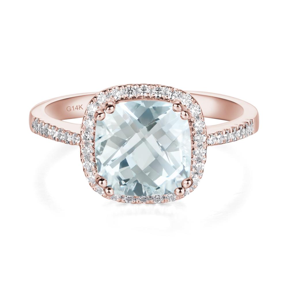 Cushion Cut Aquamarine Halo Ring - LUO Jewelry #metal_14k rose gold