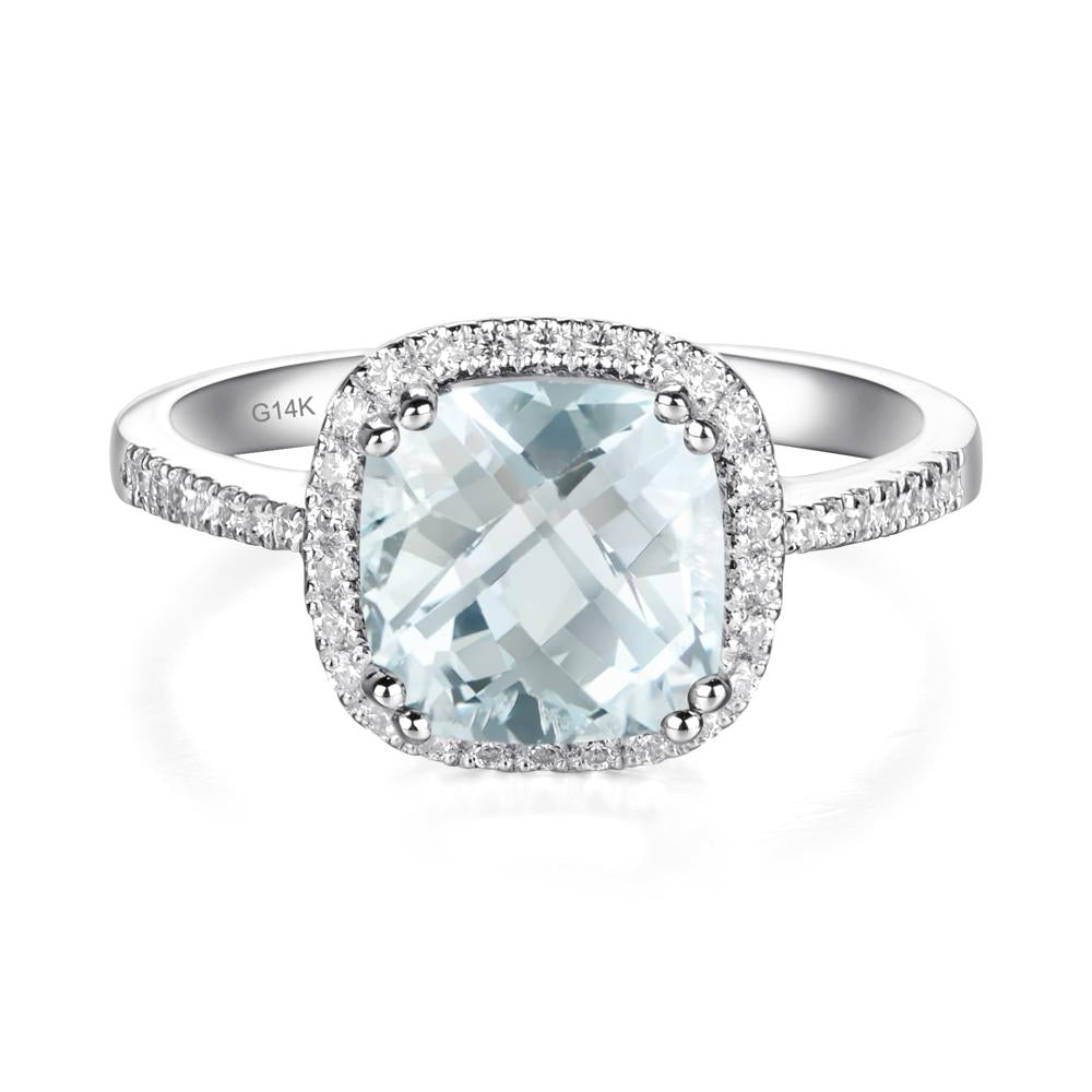 Cushion Cut Aquamarine Halo Ring - LUO Jewelry #metal_14k white gold