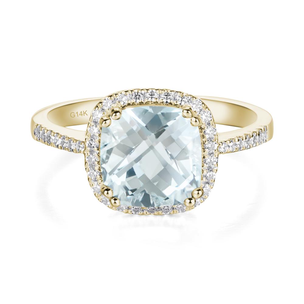 Cushion Cut Aquamarine Halo Ring - LUO Jewelry #metal_14k yellow gold