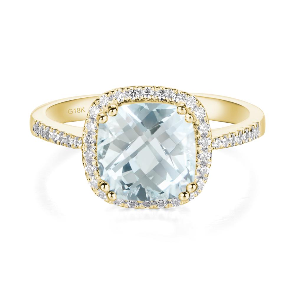 Cushion Cut Aquamarine Halo Ring - LUO Jewelry #metal_18k yellow gold