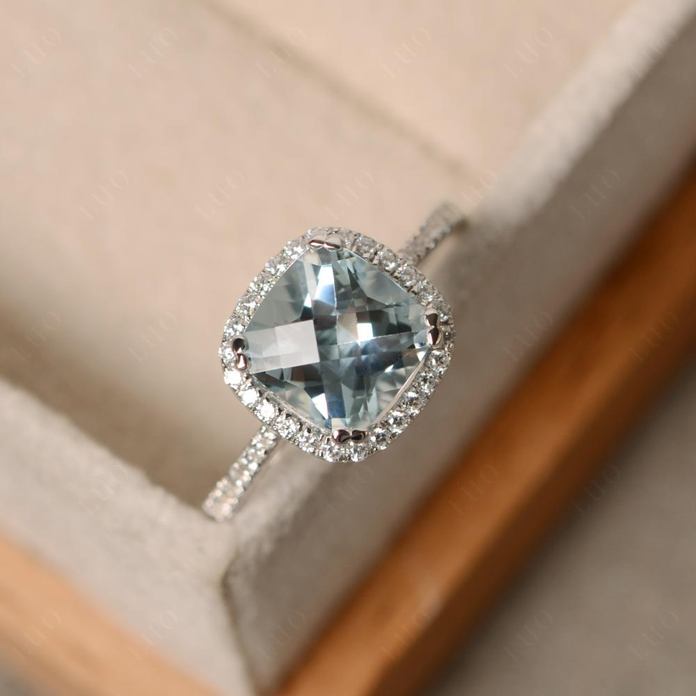 Cushion Cut Aquamarine Halo Ring - LUO Jewelry 