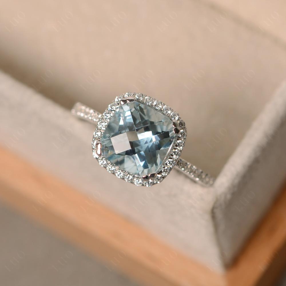 Cushion Cut Aquamarine Halo Ring - LUO Jewelry 