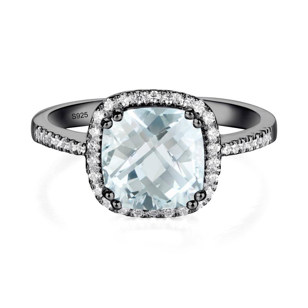 Cushion Cut Aquamarine Halo Ring - LUO Jewelry #metal_black finish sterling silver