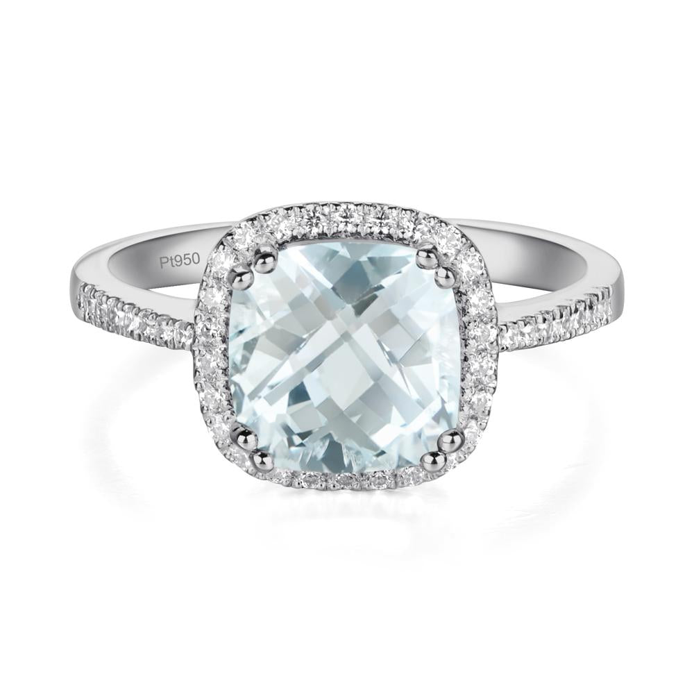 Cushion Cut Aquamarine Halo Ring - LUO Jewelry #metal_platinum