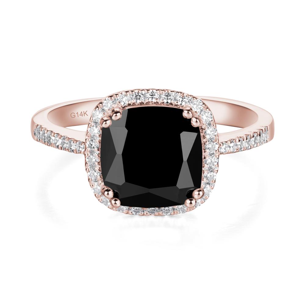 Cushion Cut Black Spinel Halo Ring - LUO Jewelry #metal_14k rose gold