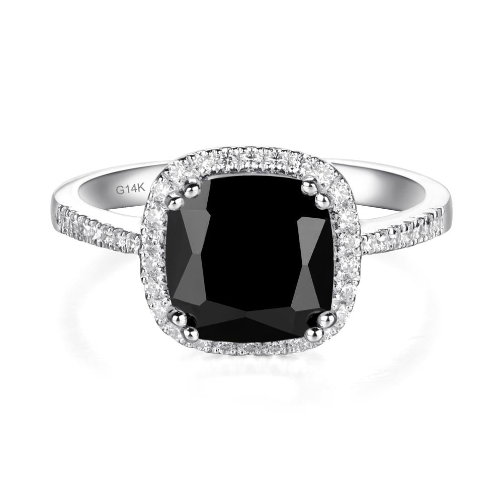 Cushion Cut Black Spinel Halo Ring - LUO Jewelry #metal_14k white gold