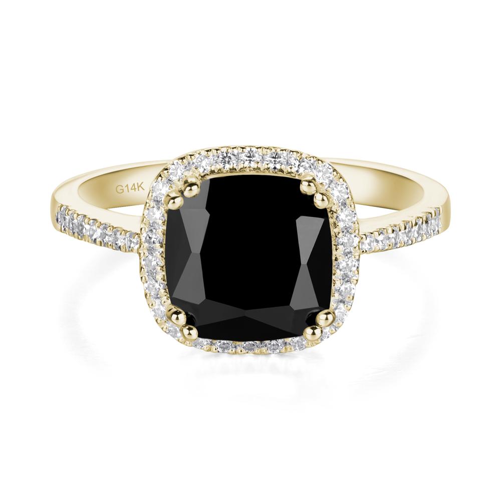 Cushion Cut Black Spinel Halo Ring - LUO Jewelry #metal_14k yellow gold