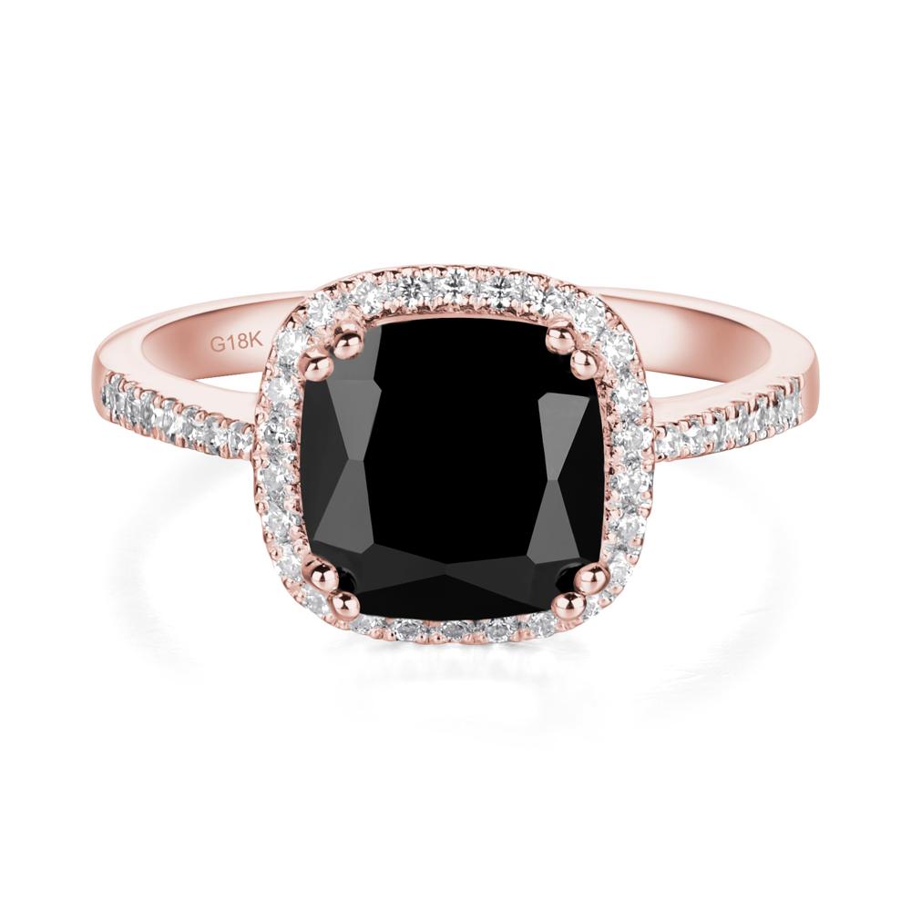 Cushion Cut Black Spinel Halo Ring - LUO Jewelry #metal_18k rose gold