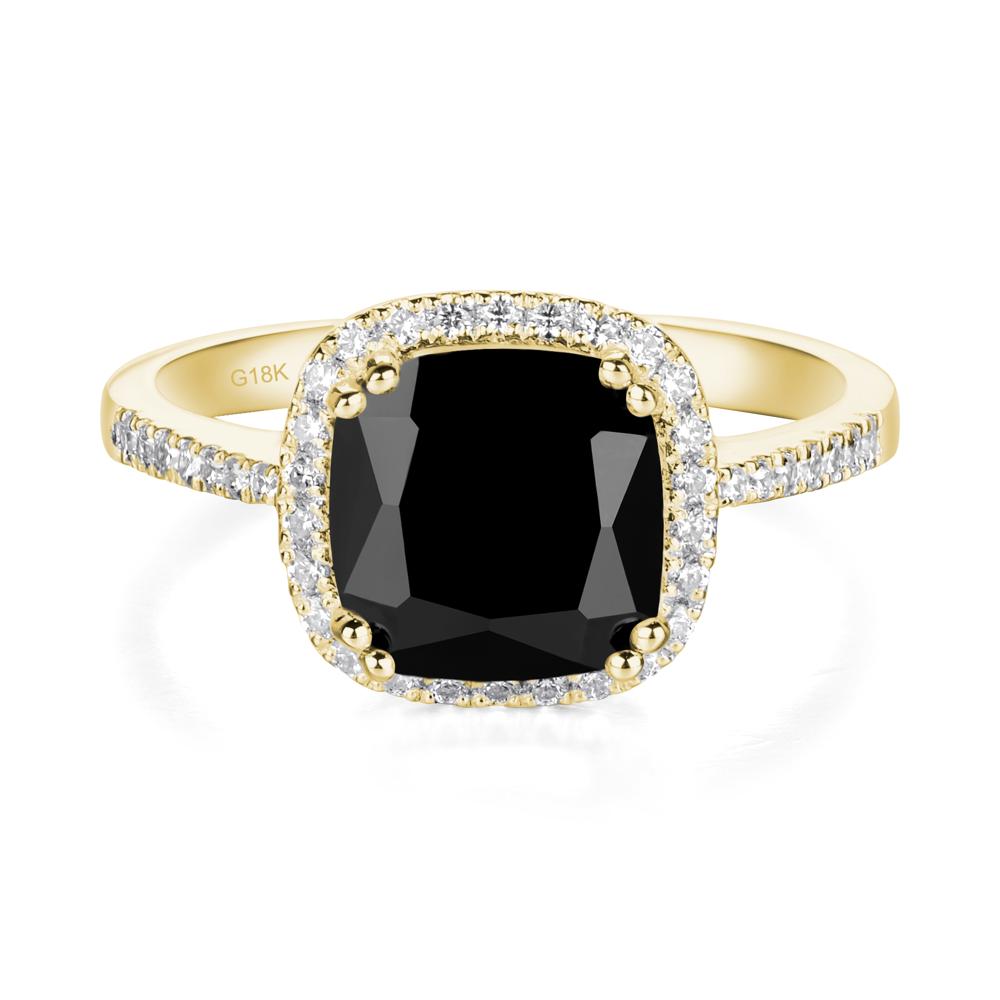 Cushion Cut Black Spinel Halo Ring - LUO Jewelry #metal_18k yellow gold