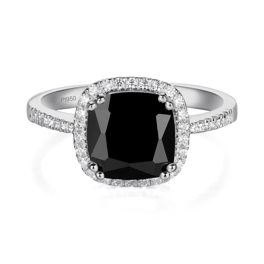 Cushion Cut Black Spinel Halo Ring - LUO Jewelry #metal_platinum