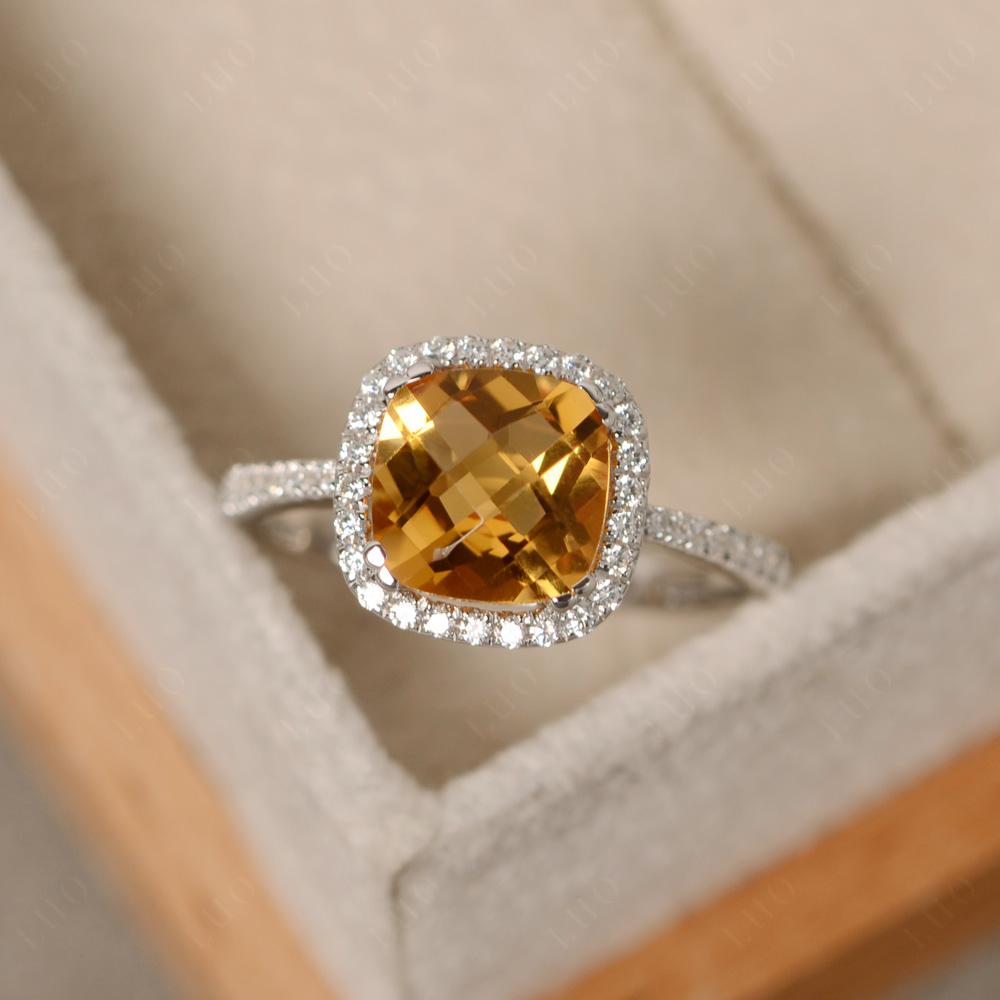 Cushion Cut Citrine Halo Ring - LUO Jewelry 