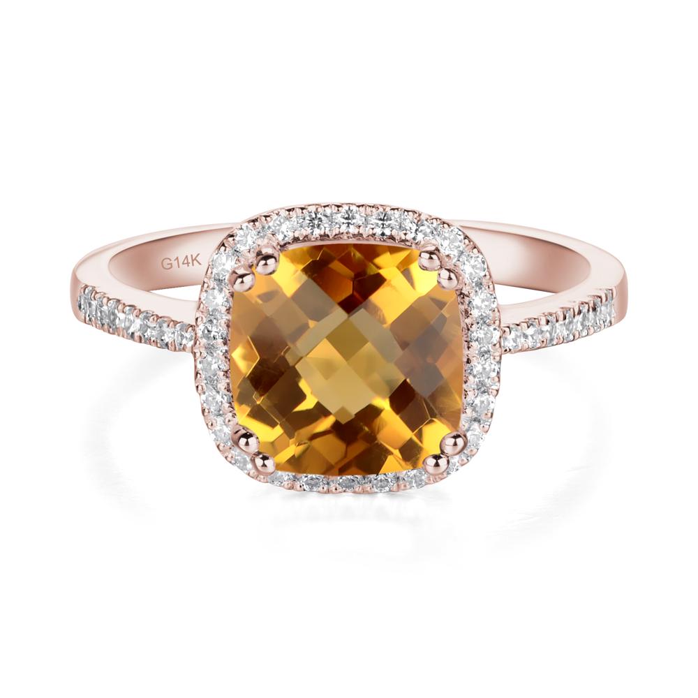 Cushion Cut Citrine Halo Ring - LUO Jewelry #metal_14k rose gold