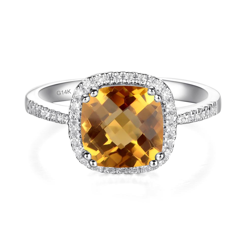 Cushion Cut Citrine Halo Ring - LUO Jewelry #metal_14k white gold