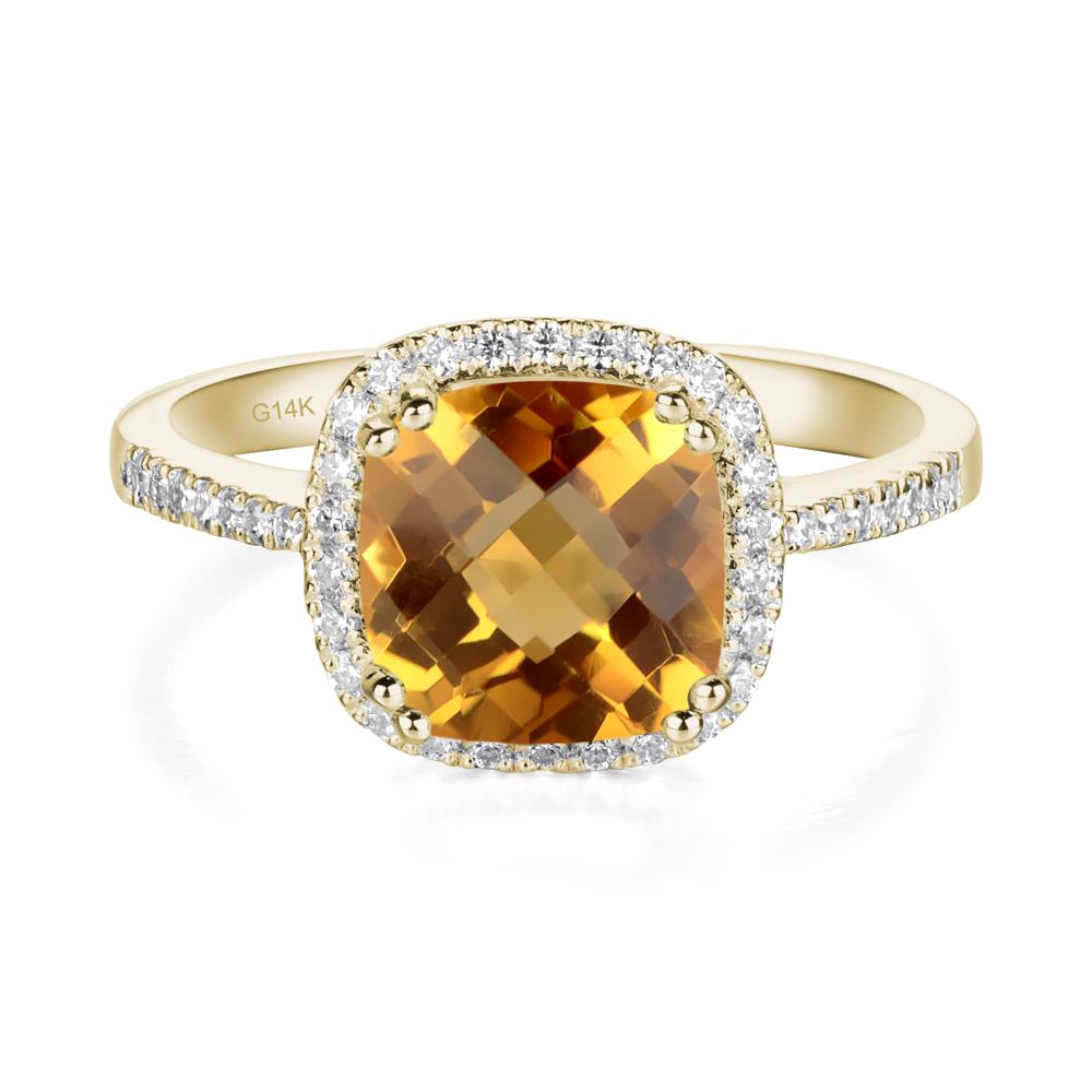 Cushion Cut Citrine Halo Ring - LUO Jewelry #metal_14k yellow gold