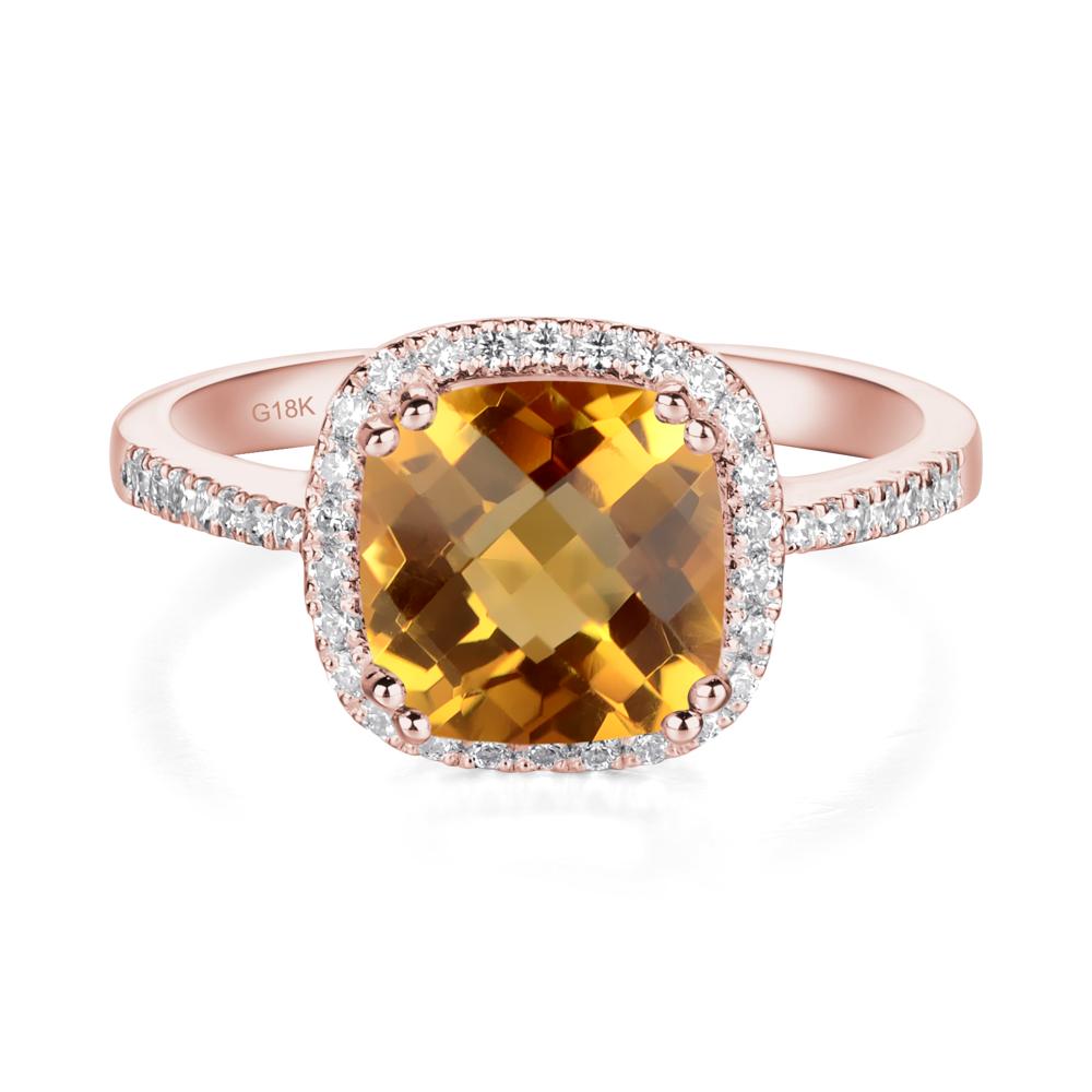 Cushion Cut Citrine Halo Ring - LUO Jewelry #metal_18k rose gold