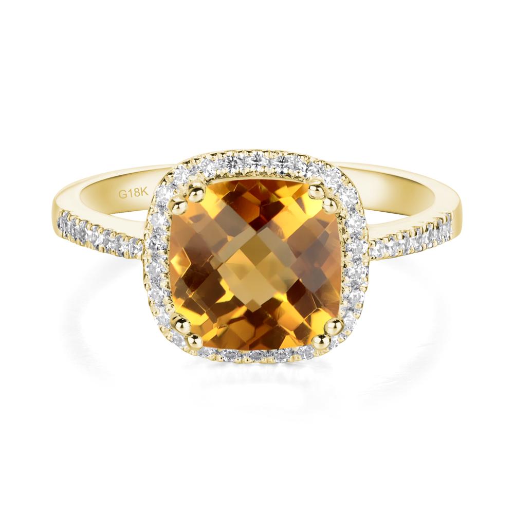 Cushion Cut Citrine Halo Ring - LUO Jewelry #metal_18k yellow gold