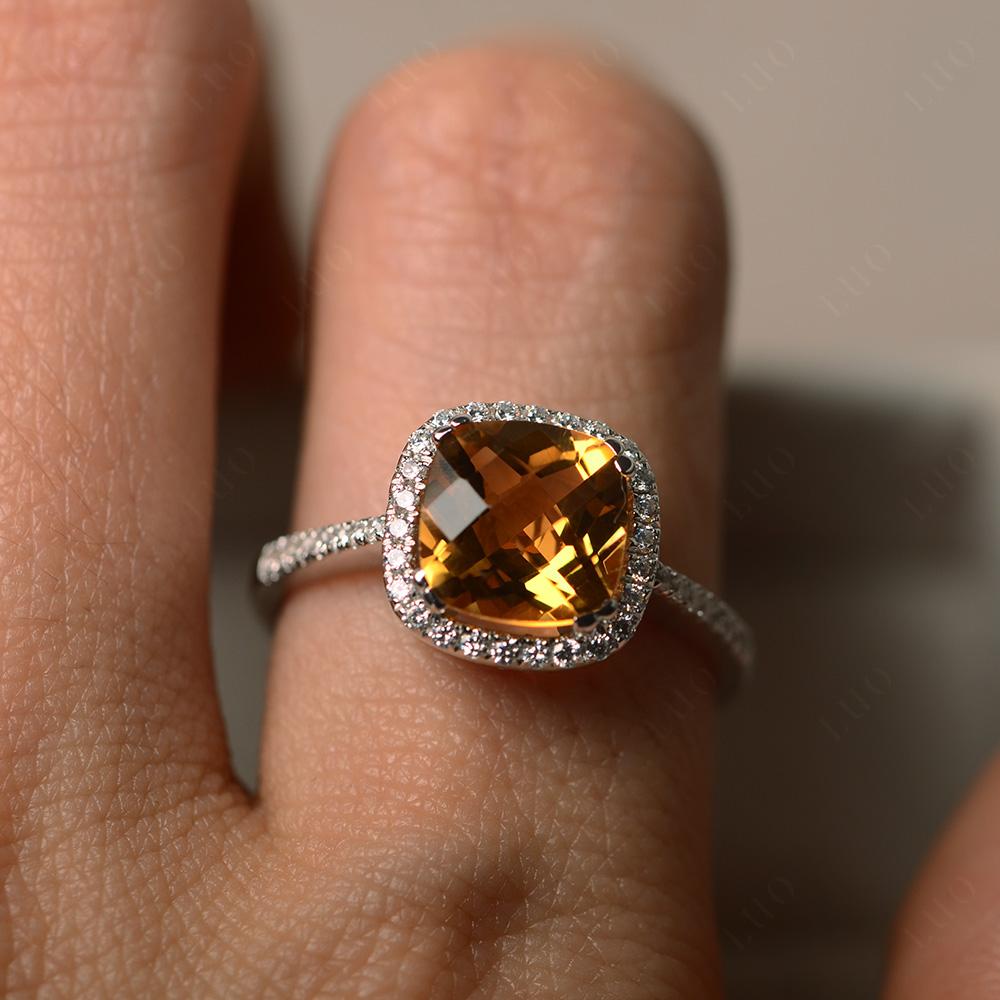 Cushion Cut Citrine Halo Ring - LUO Jewelry 