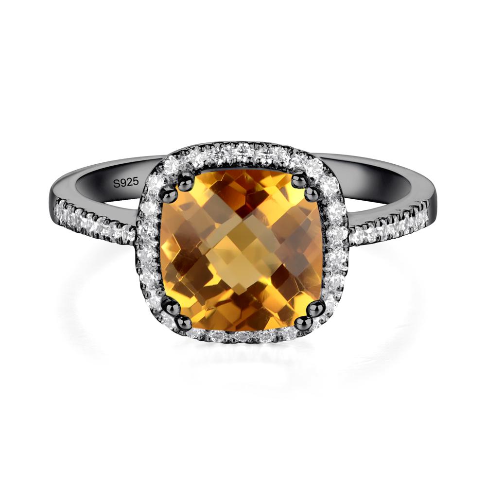 Cushion Cut Citrine Halo Ring - LUO Jewelry #metal_black finish sterling silver