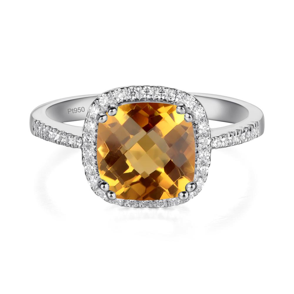 Cushion Cut Citrine Halo Ring - LUO Jewelry #metal_platinum