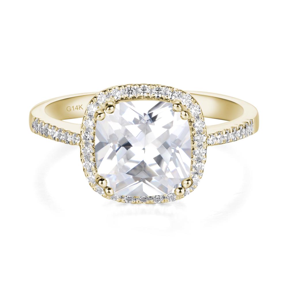 Cushion Cut Cubic Zirconia Halo Ring - LUO Jewelry #metal_14k yellow gold