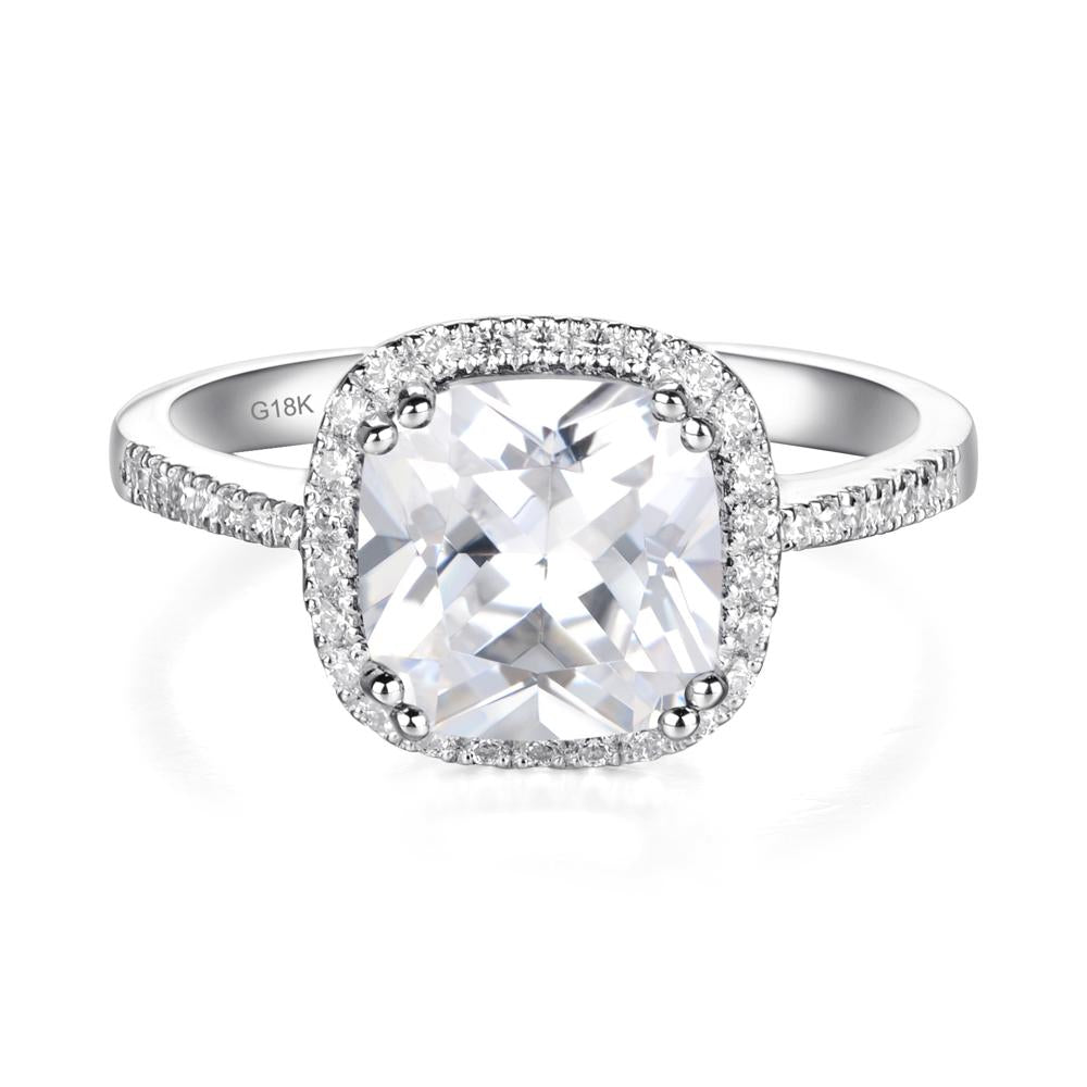 Cushion Cut Cubic Zirconia Halo Ring - LUO Jewelry #metal_18k white gold