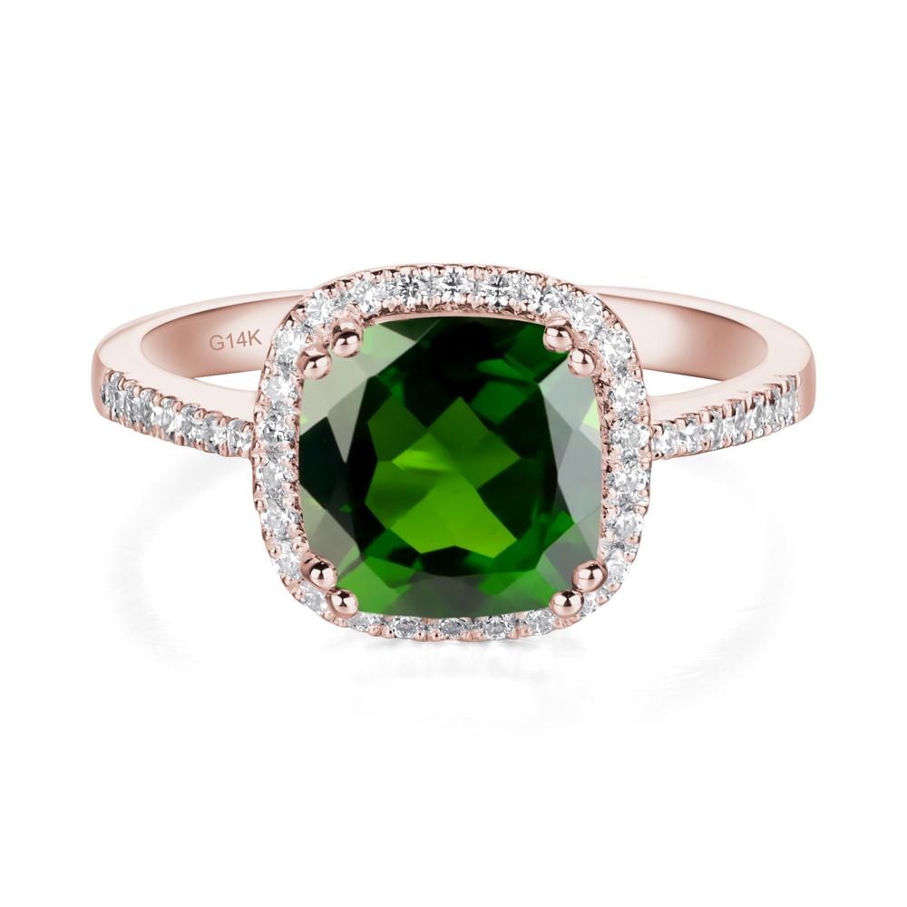 Cushion Cut Diopside Halo Ring - LUO Jewelry #metal_14k rose gold