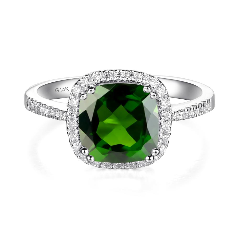 Cushion Cut Diopside Halo Ring - LUO Jewelry #metal_14k white gold