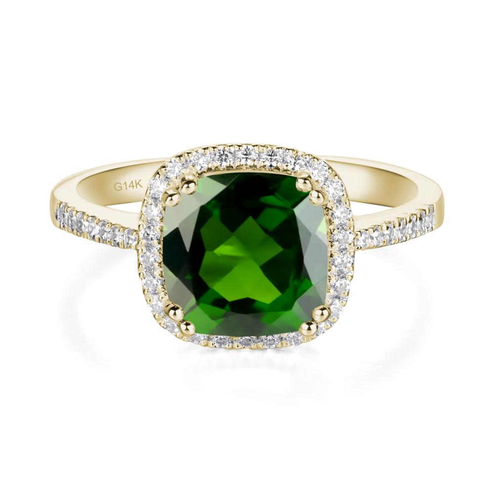 Cushion Cut Diopside Halo Ring - LUO Jewelry #metal_14k yellow gold